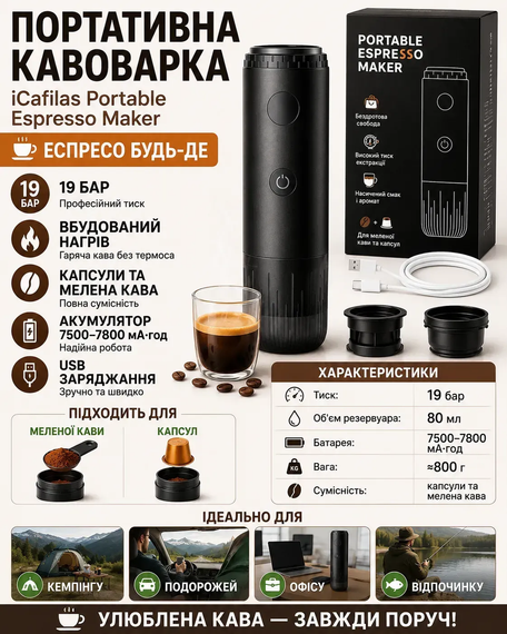 Портативна кавоварка iCafilas Portable Espresso Maker | Зображення 1