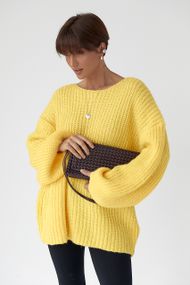Однотонний джемпер крупної в'язки - жовтий цвет, ONE SIZE (є розміри)