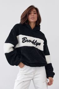 Женское худи из экомеха с надписью Brooklyn - черный цвет, M (есть размеры)