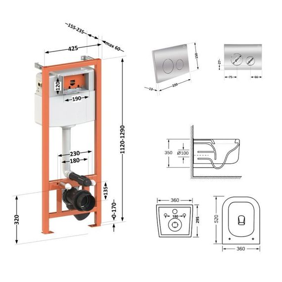 Готове рішення Qtap для ванної кімнати: підвісний унітаз Gemini Ultra Quiet 520×360×350 + комплект інсталяції Nest 4 в 1 | Зображення 1