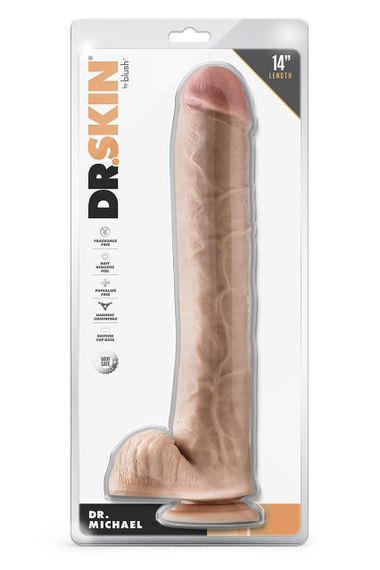 Фалоімітатор реалістичний з яєчками Blush Dr. Skin Dr. Michael на присосці, тілесний Sex Aura | Зображення 2