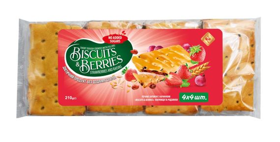 Печиво затяжне з начинкою BISCUITS  BERRIES полуниця та родзинки 210г (214200)