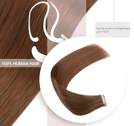 Накладные пряди на клейкой основе натуральные волосы 50 см ленточное наращивание шоколадные с рыжим оттенком | Зображення 2