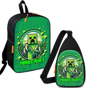 Набор Minecraft Крипер 2 в 1: детский рюкзак + сумка-слинг, для мальчика и девочки 7–9 лет (6179)