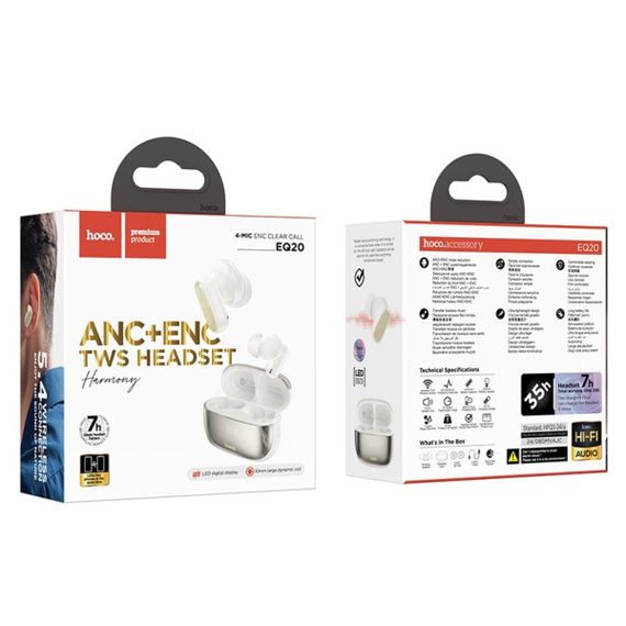 Беспроводные наушники HOCO EQ20 Rhyme true wireless ANC+ENC noise reduction BT headset Milky White | Зображення 1