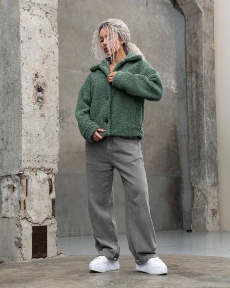 Женская короткая куртка мех Тедди, MN0002  цвет оливковый, размер L | Зображення 2