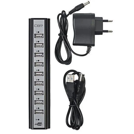 Розгалужувач USB HUB на 10 портів з активною зарядкою 220V. Колір чорний | Зображення 1