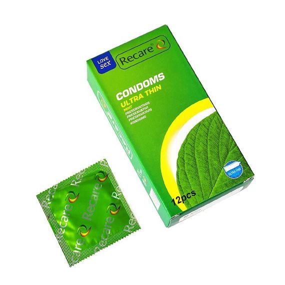 Презервативи Ultra Thin Mint Condoms Recare 12 шт, ультратонкі, аромат: м'ята | Зображення 1