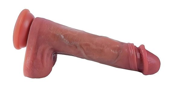 Фаллоимитатор с мошонкой на присоске, из мягкого двухслойного силикона OYO - Dildo Double Layer Silicone YQW-022 (длина 19 см, Sex | Зображення 4