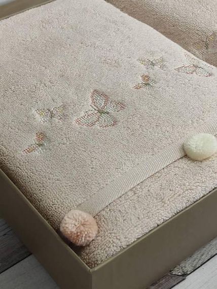 Полотенца с помпонами Pupilla Sila butterfly pudra Пенье набор 2шт