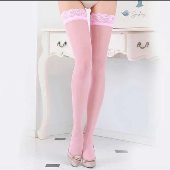 Панчохи з мереживом рожевий - XS/S/М - Еротична білизна