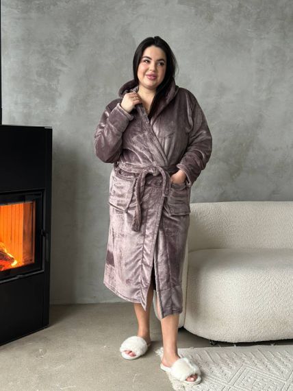 Теплий жіночий халат PLUS SIZE шоколадного кольору | Зображення 3