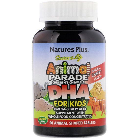 Омега 3 Nature's Plus Animal Parade, DHA for Kids 90 Animal-Shaped Chewables Natural Cherry Flavor NAP-29999 | Зображення 1