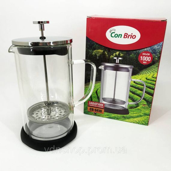 Френч-прес з поршнем Con Brio 1л CB-6410 1 л, Френч-прес з хорошого матеріалу, Заварник для кухні OI-88 | Зображення 1