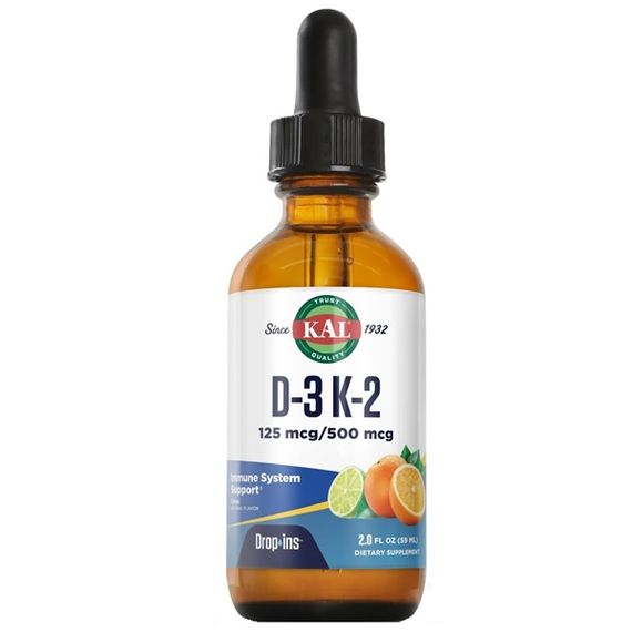 Комплекс Вітамін D3+K2 KAL Vitamin D-3 K-2 Drop Ins, 2 fl oz 59 ml Natural Citrus Flavor CAL41369