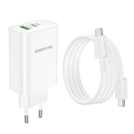 МЗП Borofone BN10 Sunlight PD65W (1USB-A/1C) + кабель Type-C to Type-C White | Зображення 4