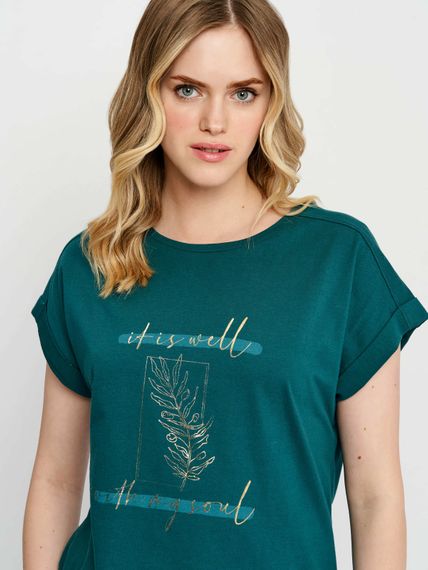 Футболка жіноча зелена з малюнком та написом, 4XL | Зображення 3