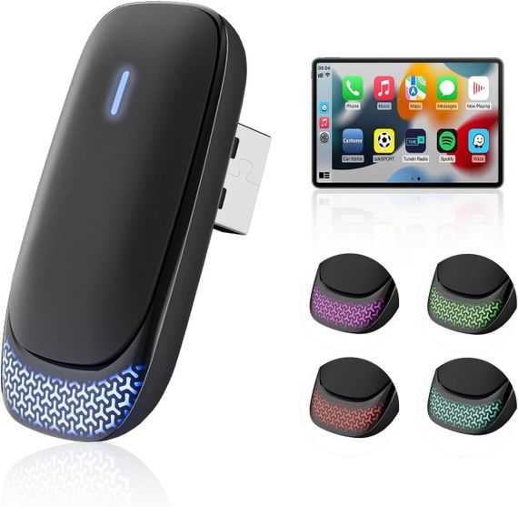 CarPlay бездротовий адаптер для iPhone iOS 10+, перехідник з дротового на бездротовий карплей для авто 2016+ з підсвіткою