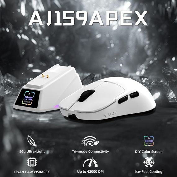 Бездротова магнітна миша Ajazz AJ159 APEX PAW3950 400 мАч RGB Біла | Зображення 1