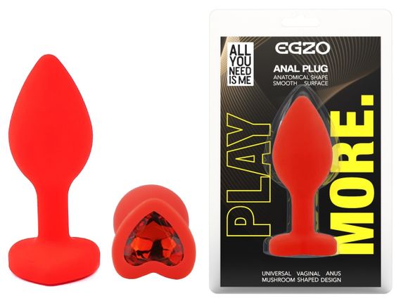Силіконова анальна пробка EGZO - Silicone Red Heart Plug Red, size S Sex Aura