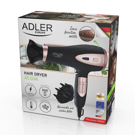 Фен для волосся Adler AD 2248 чорний, 2200 Вт, іонізація, дифузор, концентратор | Зображення 9