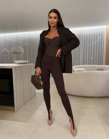 Женские лосины со штрипками через палец микродайвинг с высокой посадкой цвет коричневый, размер S/M IP733