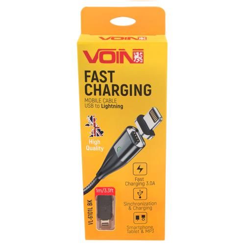 Кабель магнітний VOIN USB - Lightning 3А, 1m, black (швидка зарядка / передача даних) | Зображення 3
