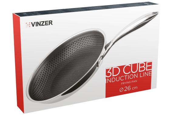 Сковорода из нержавеющей стали антипригарная Vinzer 3D Cube 26 см 50402 для всех плит | Зображення 3