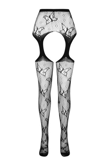 Еротичні колготки-бодістокінг Passion ECO S001 black, з доступом, декор метелики, підв’язки, One size | Зображення 4