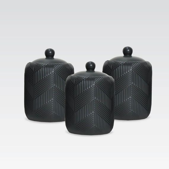 Набор керамических емкостей Maestro MR-20003-03CS Geometry Black для чая, кофе, сахара, 3 шт