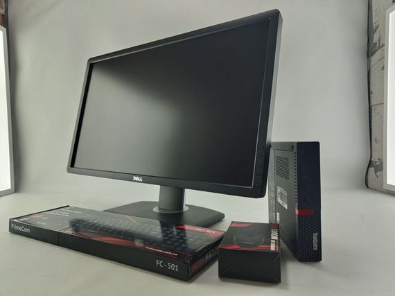 Неттоп Lenovo ThinkCentre M710q Tiny USFF / Intel Core i5-7400T (4 ядра по 2.4 - 3.0 GHz) / 8 GB DDR4 / 240 GB SSD / Intel HD Graphics 630 / VGA / Блок живлення + Монітор 24" (1920x1080) TN б/в + Поарунок Дротова клавіатура + мишка | Зображення 1