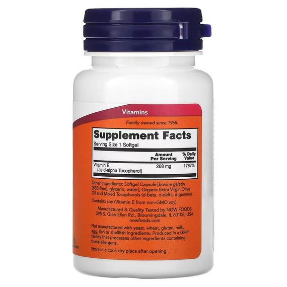 Вітамін Е NOW E-400 with Mixed Tocopherols, 268 mg (400 IU), 50 Softgels | Зображення 1