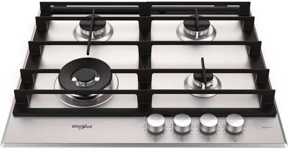 Whirlpool Варильна поверхня газова на склі, 60см, чавун, конфорка з подвійним рядом полум'я, нерж (GMWL628/IXLEE)