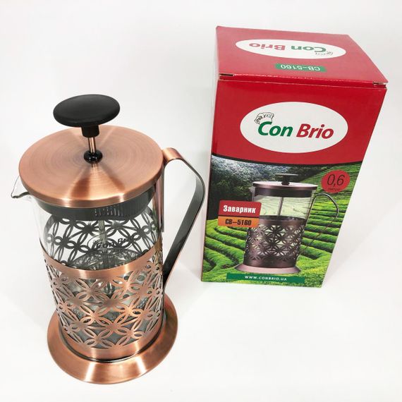 Френч-прес Заварник для чаю Con Brio CB-5160 600мл, Чайник самовар скляний, Чайники для заварювання | Зображення 6