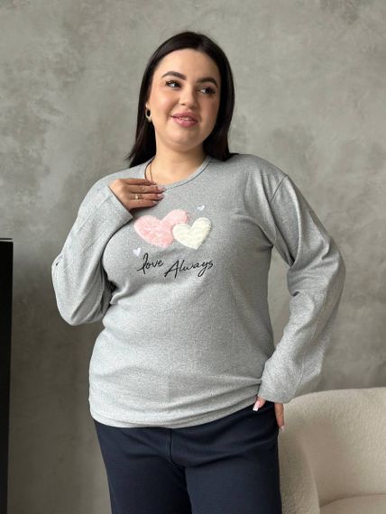 Сіра м'яка піжамка з сердечками PLUS SIZE з мікрофлісу | Зображення 5