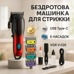 Акумуляторна машинка для стрижки VGR V-026 RED. Колір: червоний