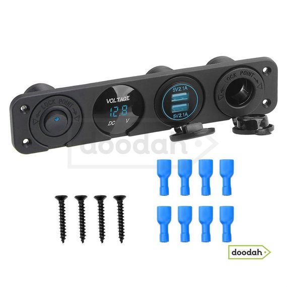 Авто / Мото станція (USB ЗП + вольтметр + порт прикурювач) Recessed Flow 4 Blue, IP54
