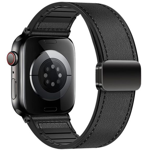 Ремешок Hoco WA34 Basic magnetic buckle silicone leather strap для Apple watch 44/45/46/49mm Black | Зображення 1