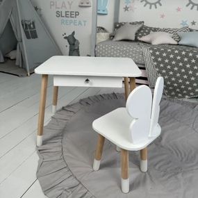 Дитячий столик і стільчик метелик білий. Столик із шухлядою для олівців і розмальовок 79850