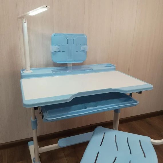 Дитяча парта зі стільцем регульована з лампою та підставкою для книг 26X-152 80×58 см синя | Зображення 2