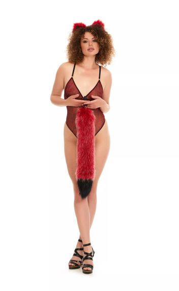 Анальний хутряний хвіст без пробки, Темно-червоний з чорним кінчиком, OKOVA 60 см. sexstyle | Зображення 4