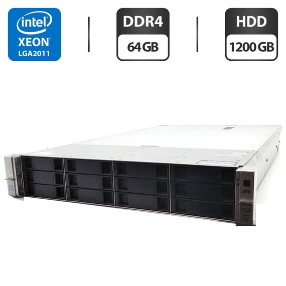 Сервер HP ProLiant DL380 Gen9 (4 LFF) 2U Rack / 2x Intel Xeon E5-2680 v4 (14 (28) ядра по 2.4 - 3.3 GHz) / 64 GB DDR4 / 1200 GB HDD (SAS) / RAID HP Smart Array P440ar / 2x 500W б/у