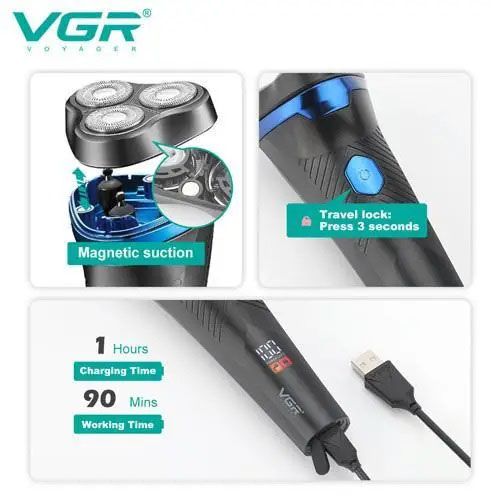 Электробритва VGR V-314 для мужчин, роторная для влажного и сухого бритья, машинка мужская для бритья | Зображення 5