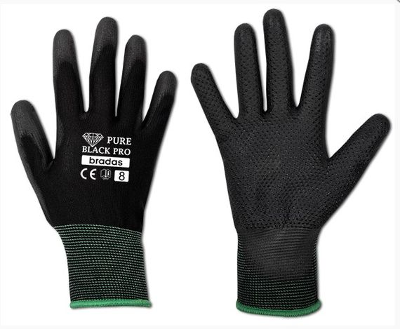 Рукавички захисні Bradas PURE BLACK PRO поліуретан розмір 8 RWPBCP8