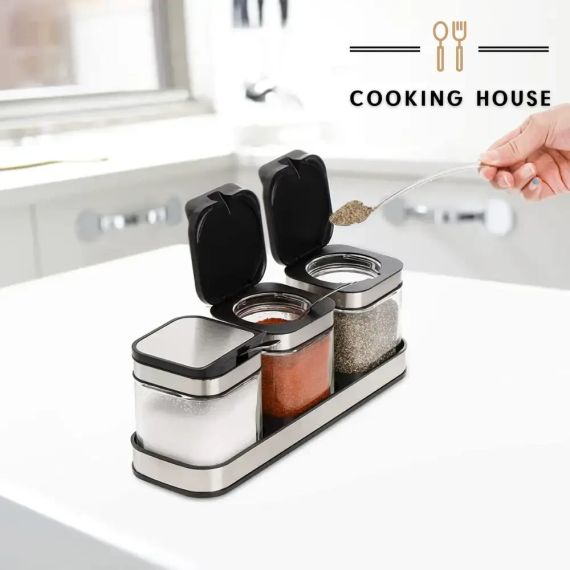 Набор контейнеров для соли, перца, приправ и специй Cooking House с крышками и ложками – 3 шт | Зображення 3