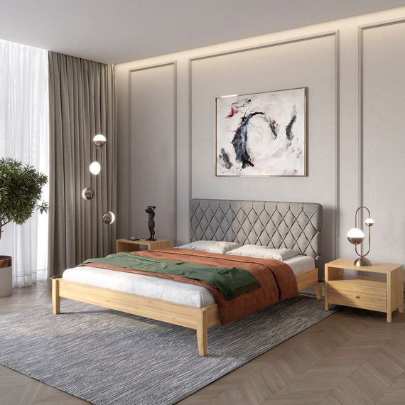 Односпальне дерев&#039;яне ліжко Mebigrand Венеція ДК Горіх світлий/Аляска 93 (Сірий) 70х190 см (MBG-5503)