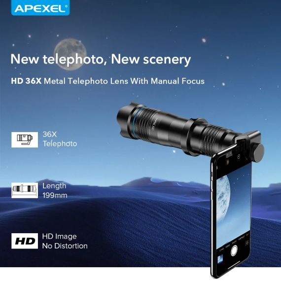 APEXEL HD 36X объектив для телефона с телеобъективом и зумом для монокулярного телескопа + штатив | Зображення 2