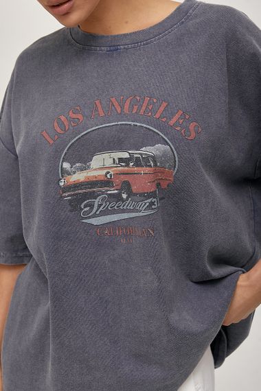Футболка в стилі тай-дай із принтом авто - джинс цвет, ONE SIZE (є розміри) | Зображення 3
