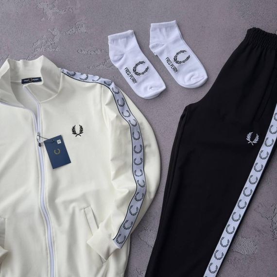 Костюм Fred Perry лампас кофта молочний штани чорні + 2 пари носків у подарунок | Зображення 2