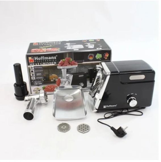 Електрична м’ясорубка Hoffmans HM-280 2000 Вт • Шнекова м’ясорубка з реверсом, 3 решітками та насадкою для ковбас | Зображення 4